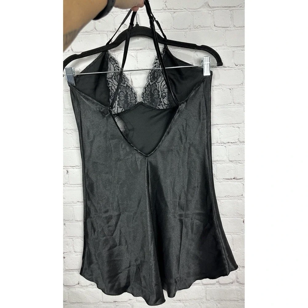 Frederick's of Hollywood black Nighty Lingerie Spaghetti Straps Slip Dress sz M‎